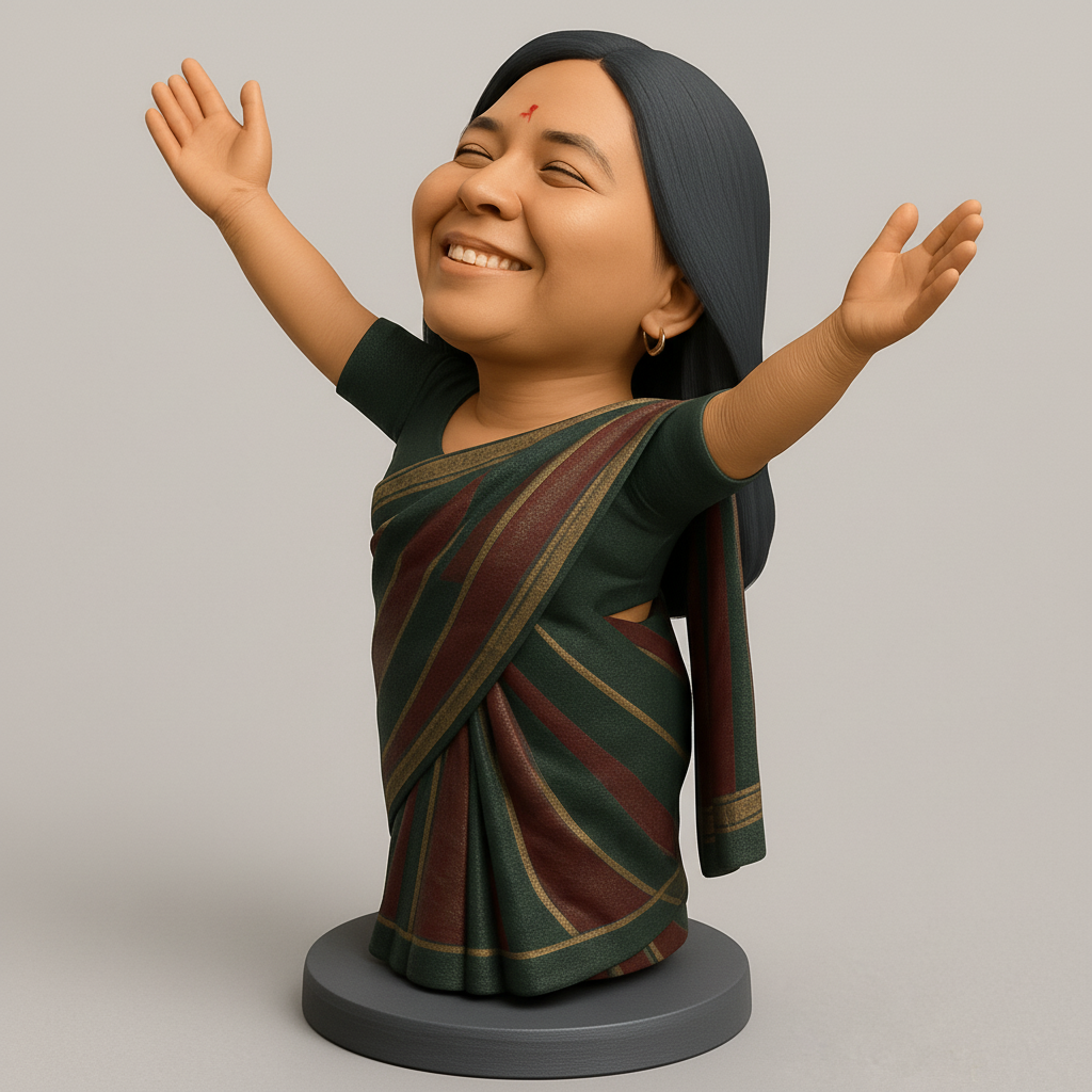 silhouette 3d printer maker-3d portrait printing_Radiant Joyful Woman Saree Bust - Spread Happiness!