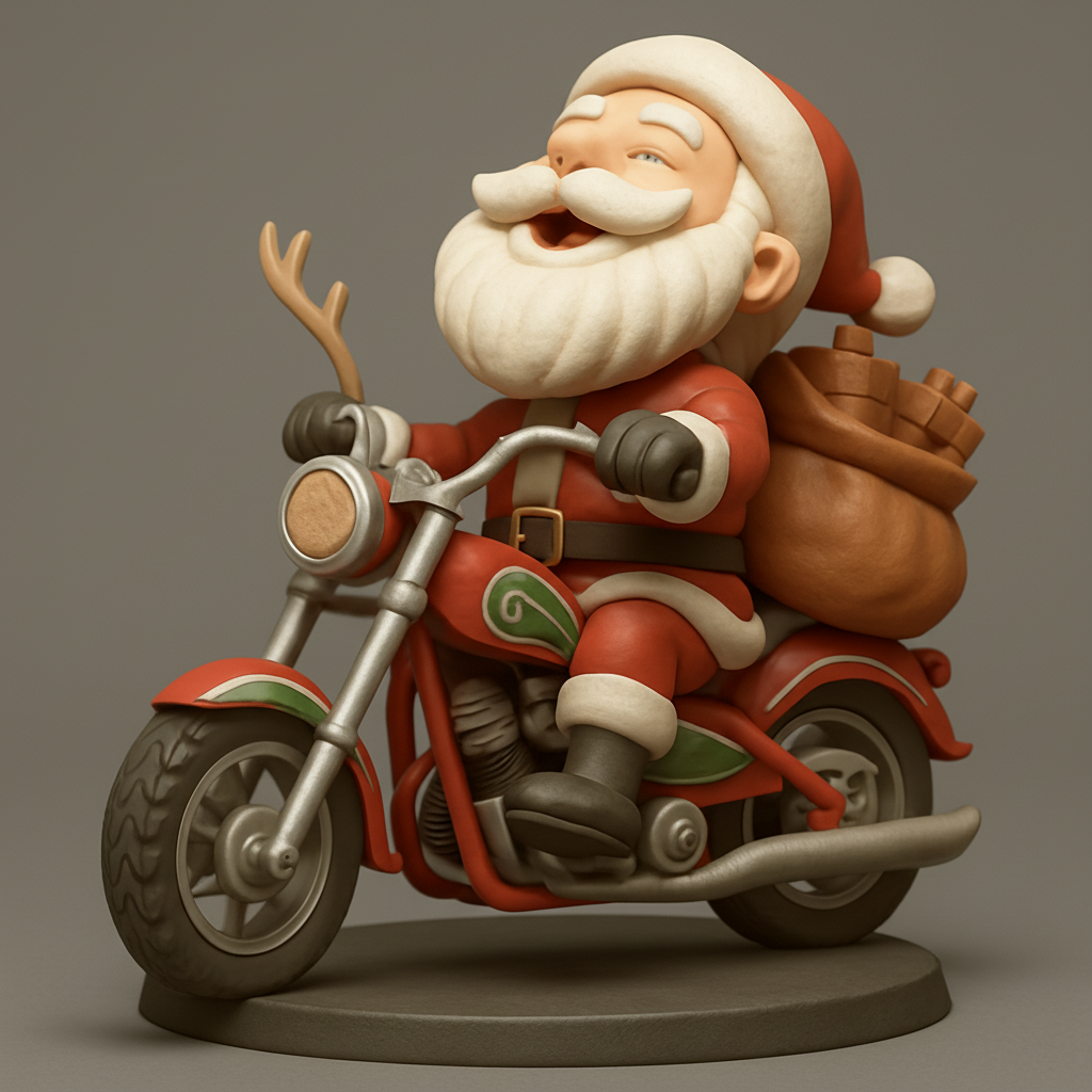silhouette 3d printer maker-3d portrait printing_Rev Up Christmas! Biker Santa 3D Model
