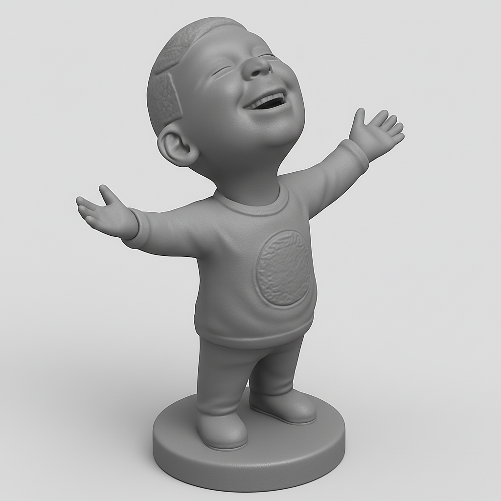 face anatomy 3d model-create 3d face model from photo_Embrace Joy: Smiling Boy Figurine with Open Arms
