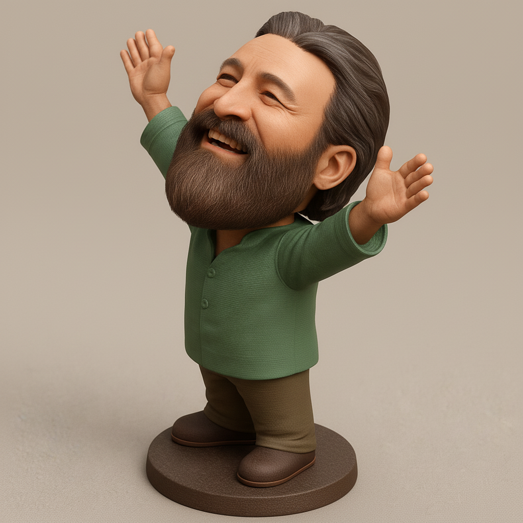 face anatomy 3d model-create 3d face model from photo_Joyful Bearded Man Figurine: Celebrate Happiness!