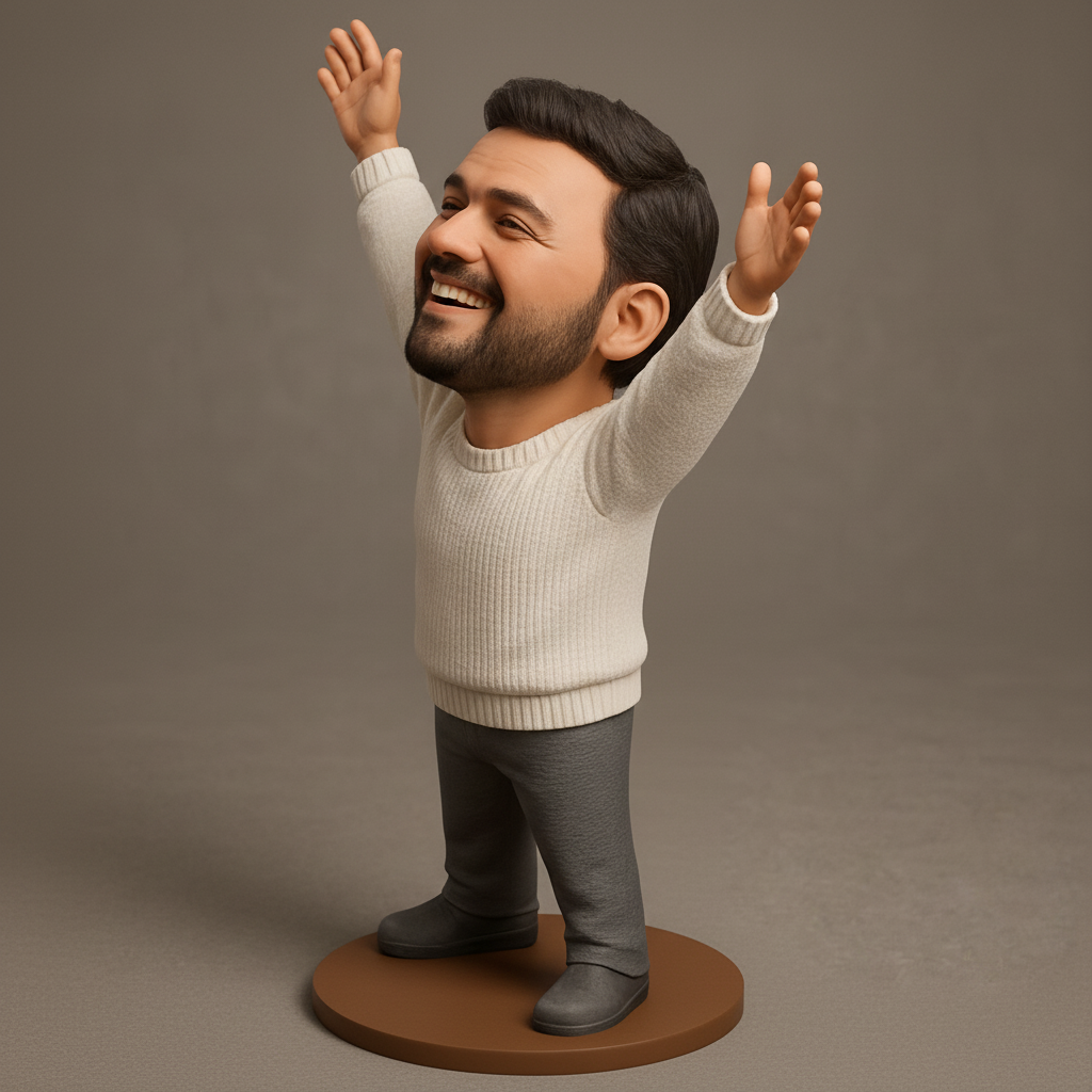 face to 3d model ai-3D portrait printing from photo_Celebrate Success! Joyful 'Arms Up' Man Figurine
