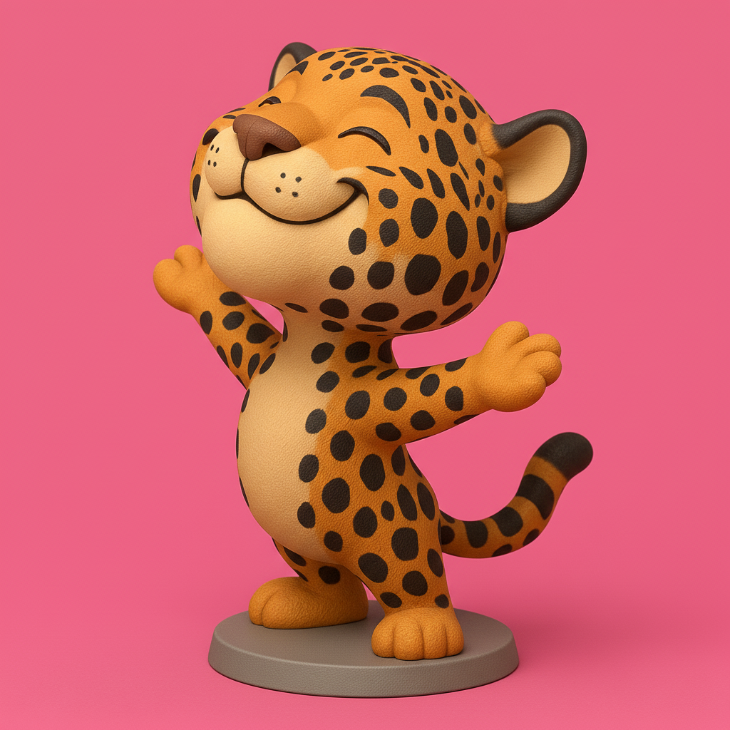silhouette 3d printer maker-3d portrait printing_Joyful Cartoon Leopard Figurine