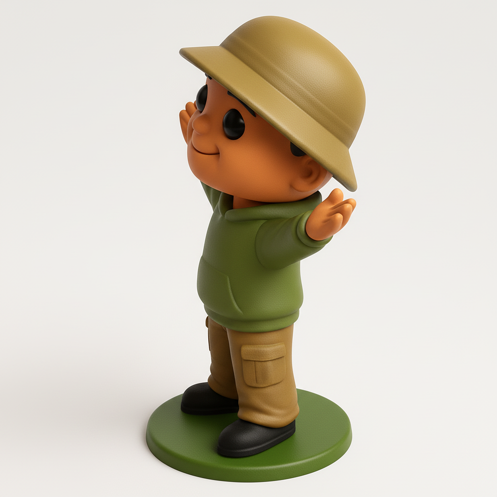 face to 3d model ai-3D portrait printing from photo_Smiling Explorer Buddy Figurine - Open Arms & Warm Vibe