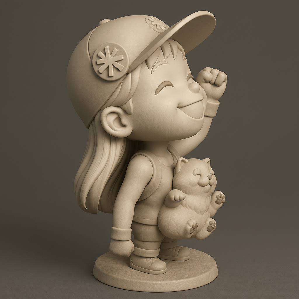 silhouette 3d printer maker-3d portrait printing_Joyful Kid with Plush Cat Companion