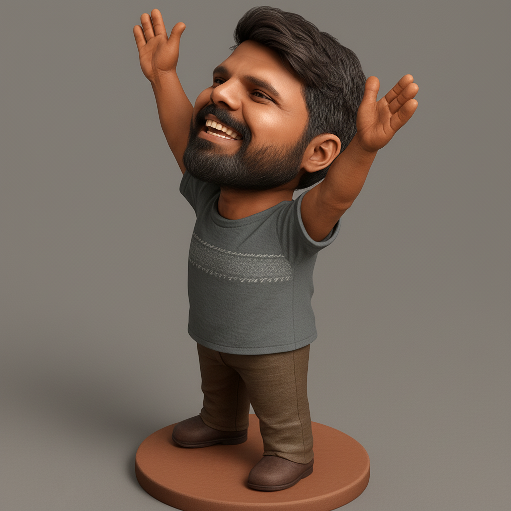 face to 3d model ai-3D portrait printing from photo_Joyful Bearded Man Bobblehead - Celebrate Success!