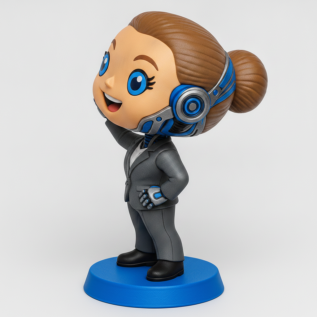 face to 3d model ai-3D portrait printing from photo_Friendly Robotic Businesswoman Bobblehead Figurine
