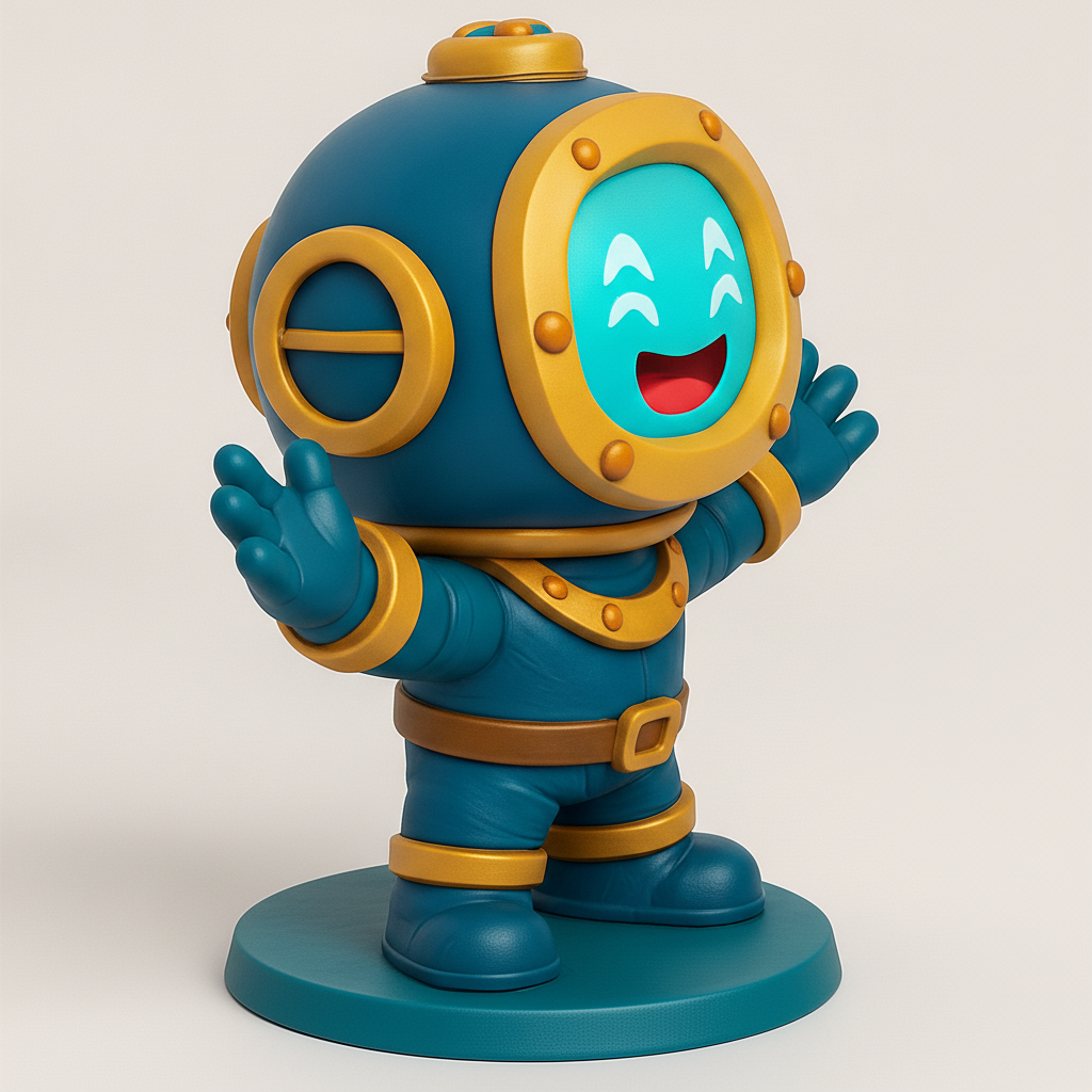 face anatomy 3d model-create 3d face model from photo_Happy Deep-Sea Diver Bot Figurine for Your Desk