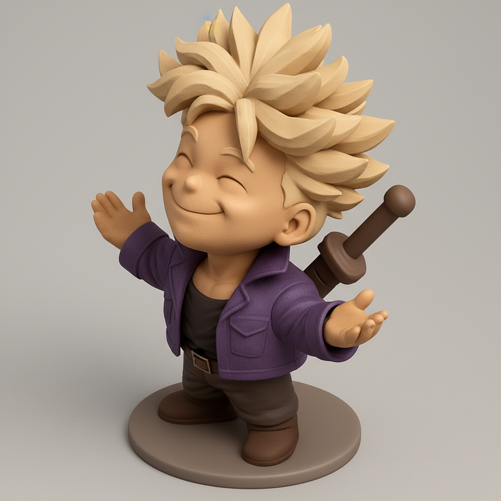 face to 3d model ai-3D portrait printing from photo_Chibi Future Trunks: Happy Welcome DBZ Fan Art Statue