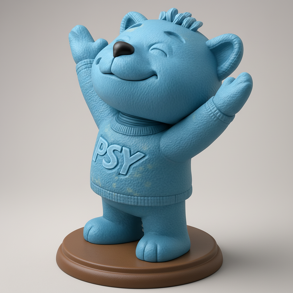 silhouette 3d printer maker-3d portrait printing_Happy PSY Bear Mascot - Welcoming Desk Decor