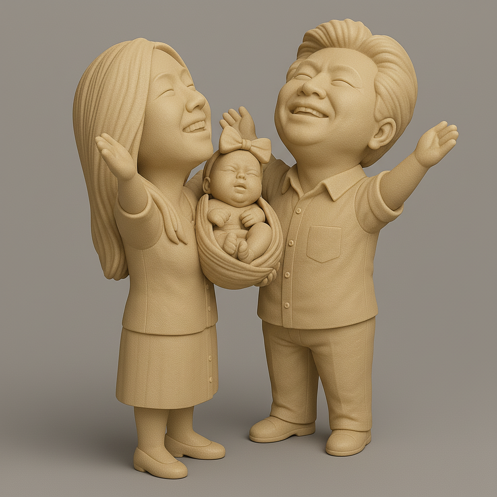 silhouette 3d printer maker-3d portrait printing_Joyful Family Celebration Figurine