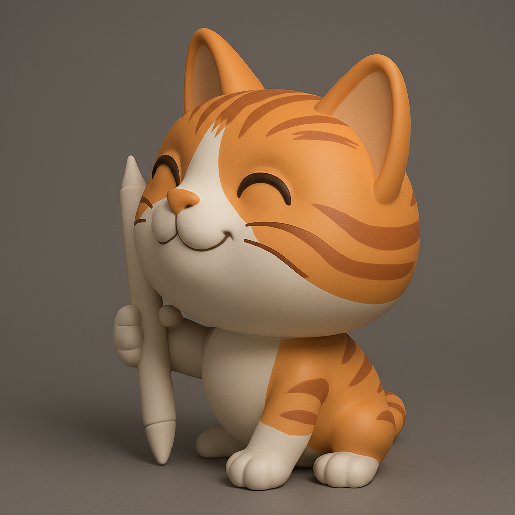 face anatomy 3d model-create 3d face model from photo_Happy Artist Cat with Pen - Cute 3D Print Figurine