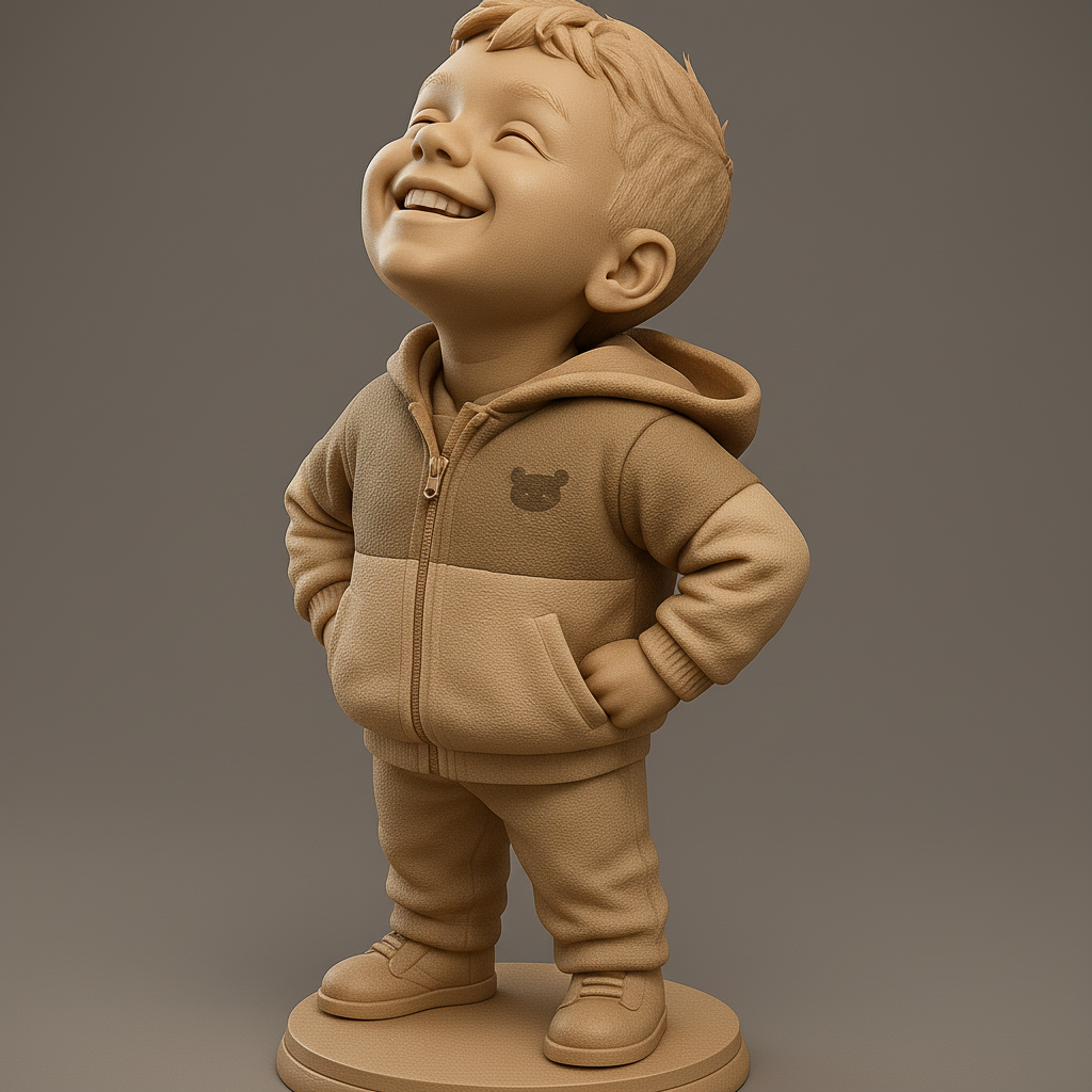 silhouette 3d printer maker-3d portrait printing_Cheerful Kid Figurine with Hoodie