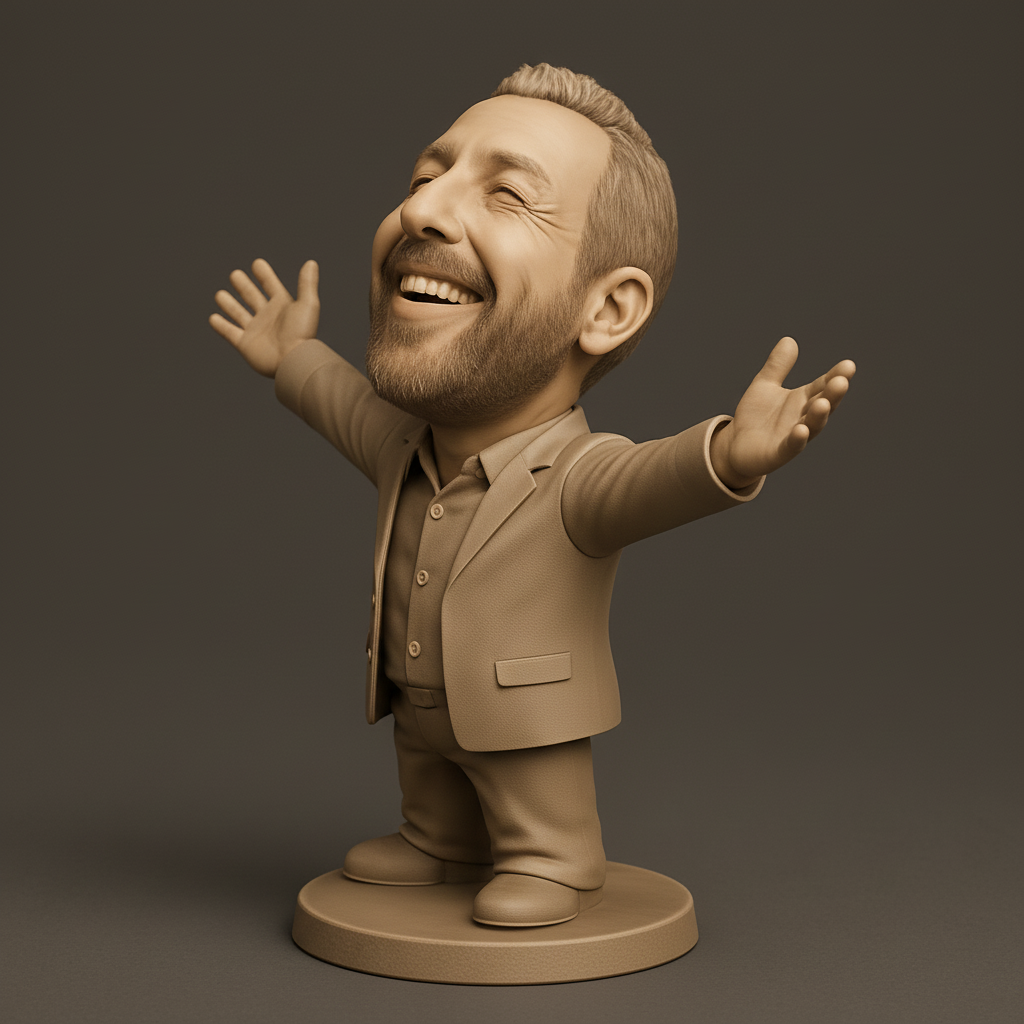 face to 3d model ai-3D portrait printing from photo_Embrace Joy: Happy Man Caricature Figurine