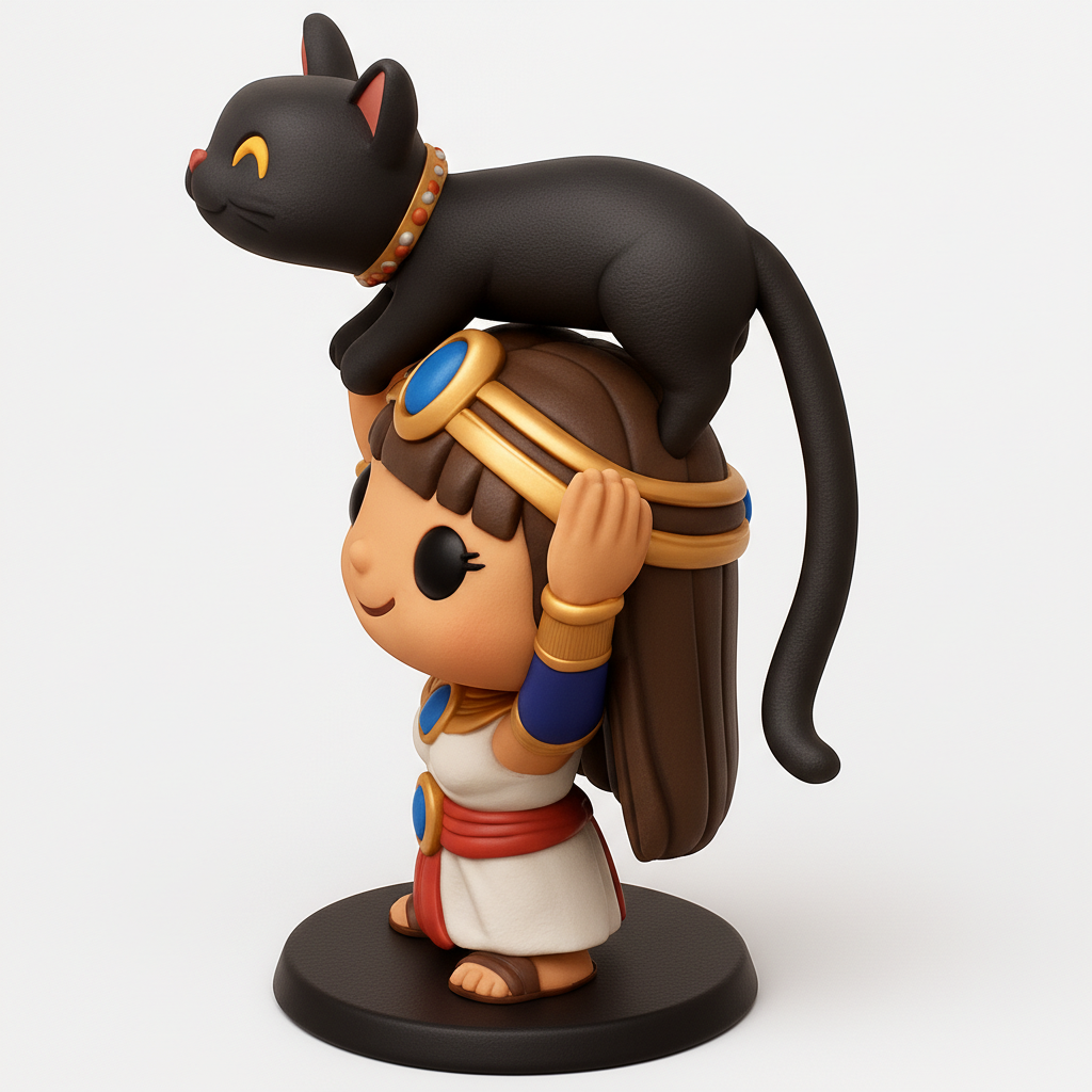 face anatomy 3d model-create 3d face model from photo_Chibi Egyptian Queen & Bastet Cat Figurine