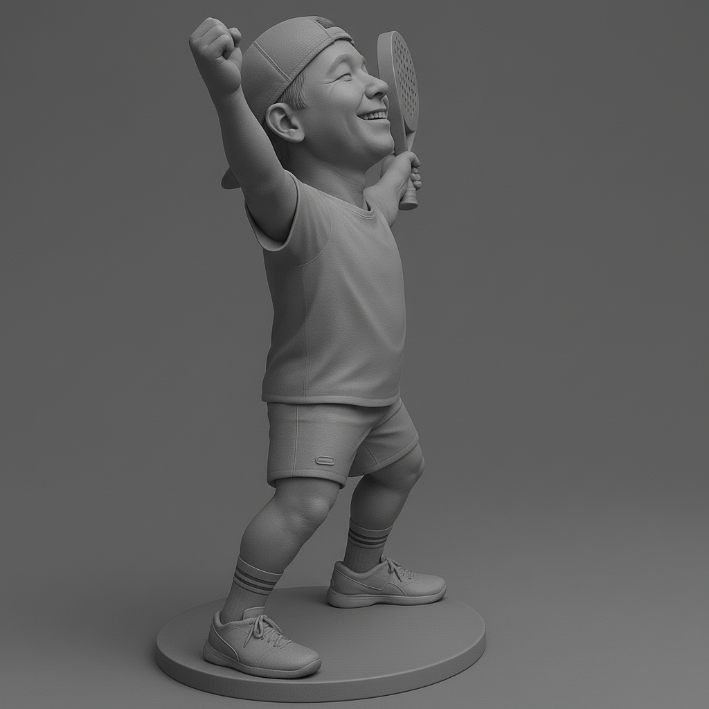 silhouette 3d printer maker-3d portrait printing_Joyful Young Tennis Champion Figurine