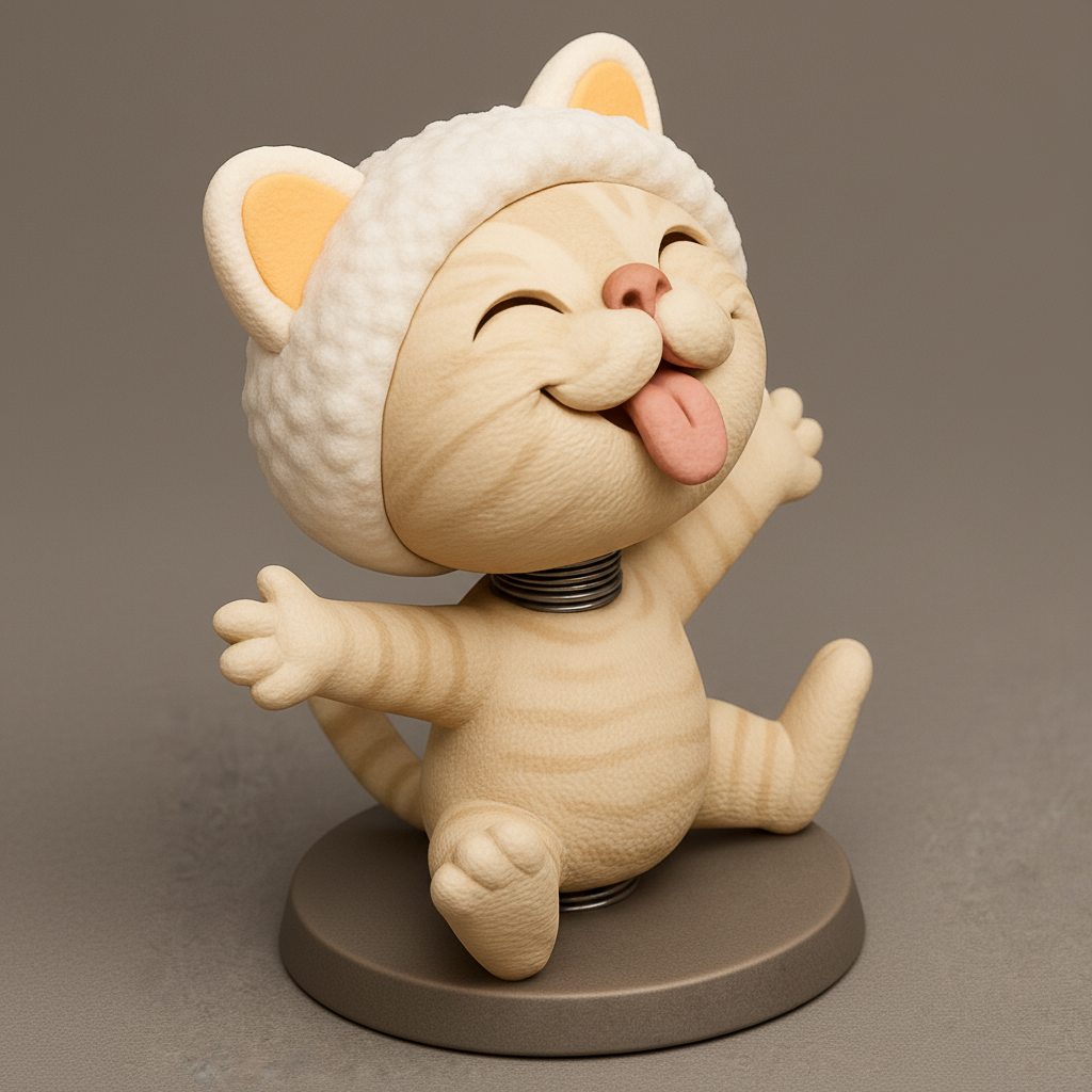 face to 3d model ai-3D portrait printing from photo_Cheerful Bobblehead Cat: Desk Joy & Good Vibes!