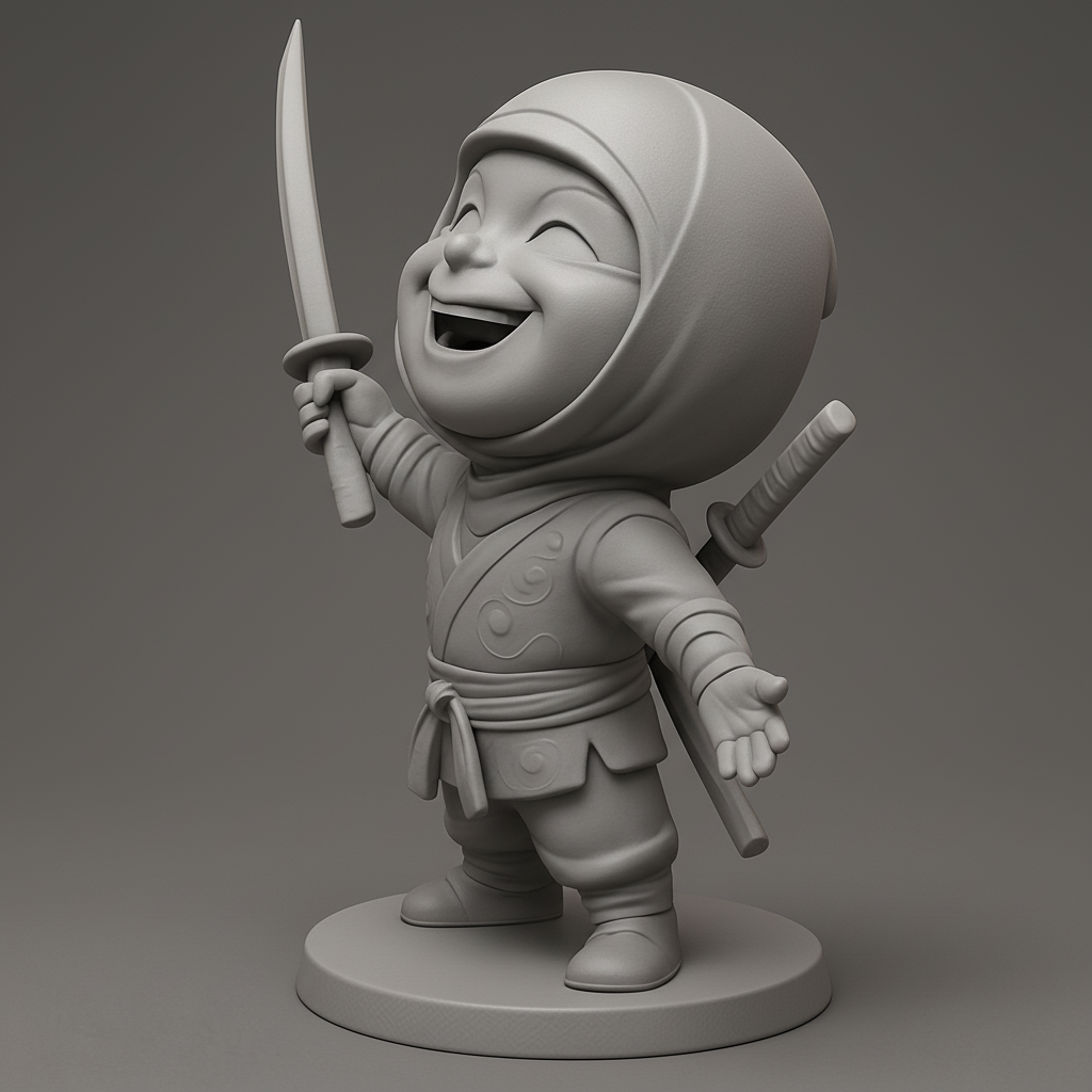 face anatomy 3d model-create 3d face model from photo_Happy Chibi Ninja with Katana - Fun 3D Print