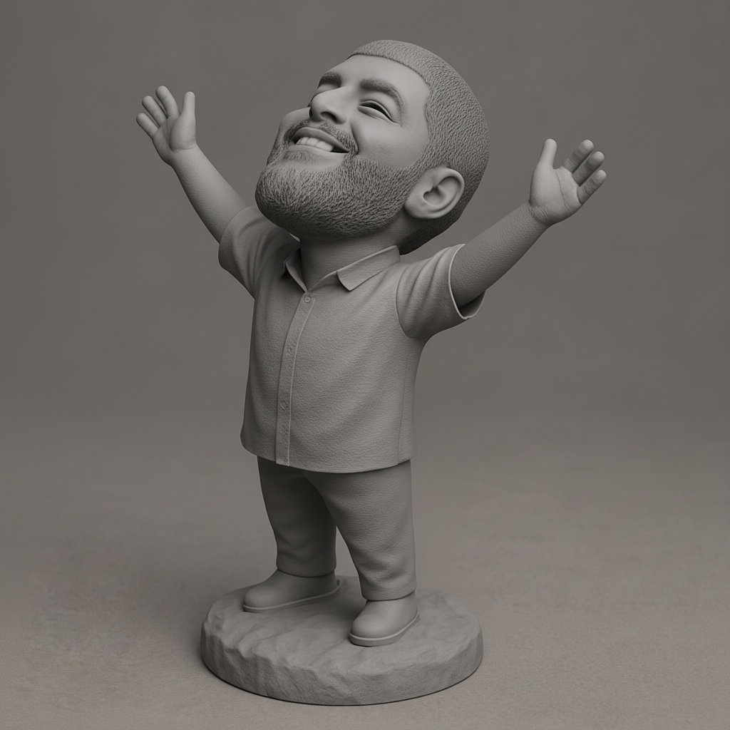 face to 3d model ai-3D portrait printing from photo_Victory Pose Chibi Man - Celebrate Life's Wins!