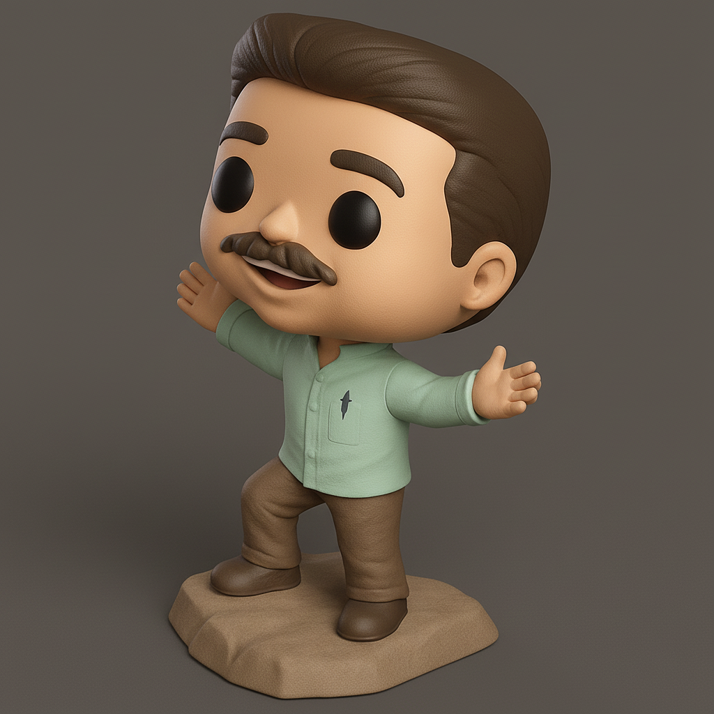 face to 3d model ai-3D portrait printing from photo_Ron Swanson Pop-Style Figure: Mustachioed Wisdom!