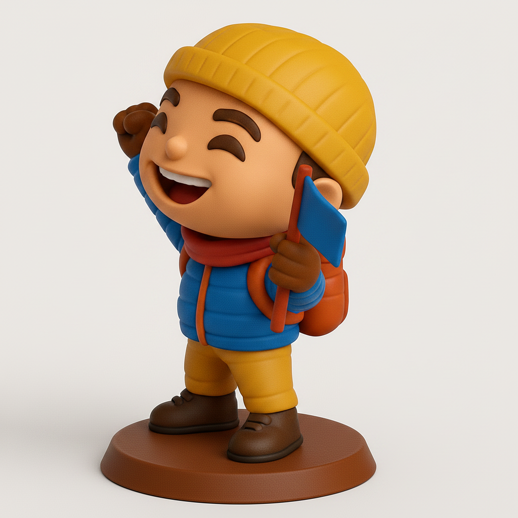 face to 3d model ai-3D portrait printing from photo_Happy Hiker with Flag: Celebrate Every Victory!