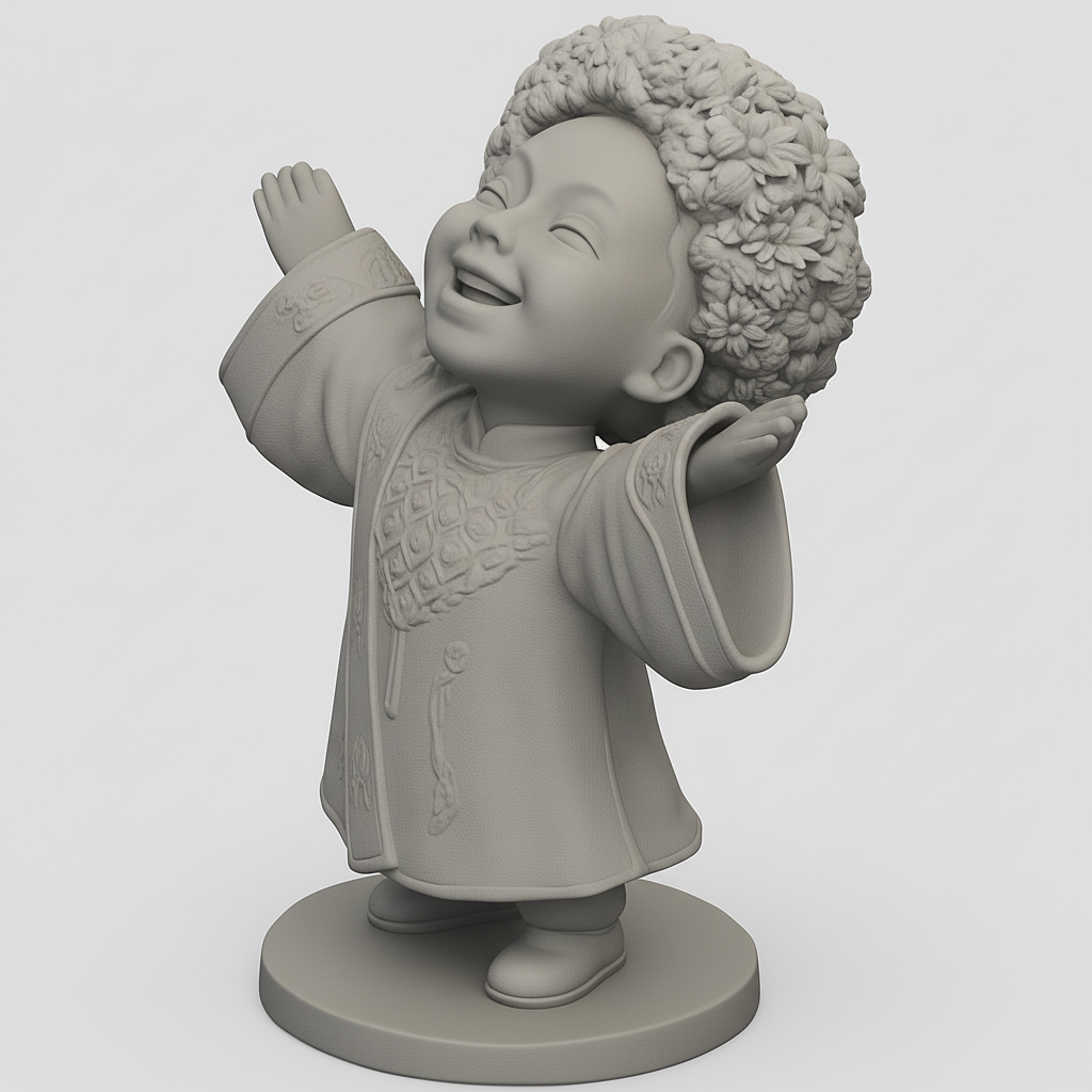 face anatomy 3d model-create 3d face model from photo_Radiant Joy: Flower Crown Child Figurine