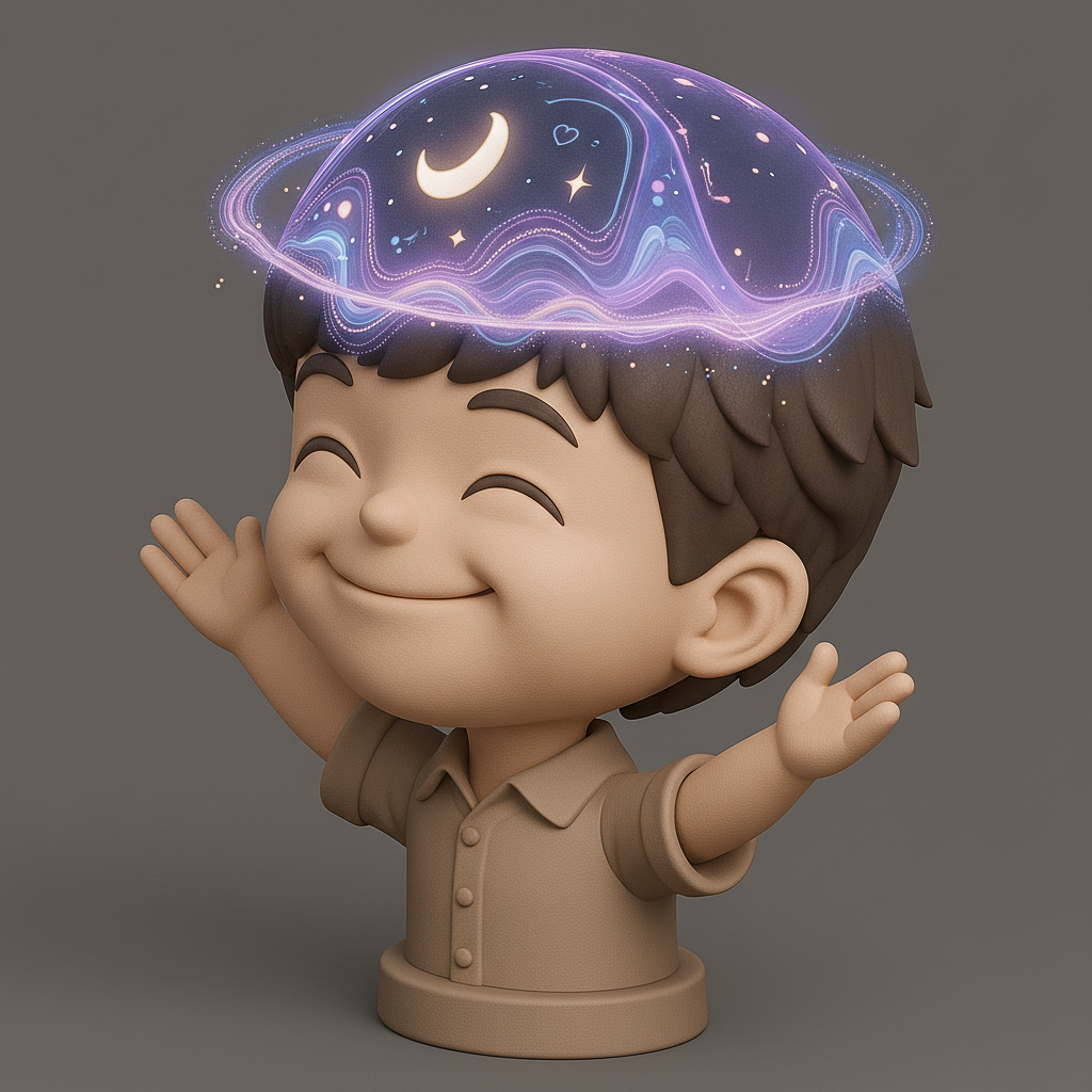 silhouette 3d printer maker-3d portrait printing_Whimsical Dreamer Bust with Cosmic Halo