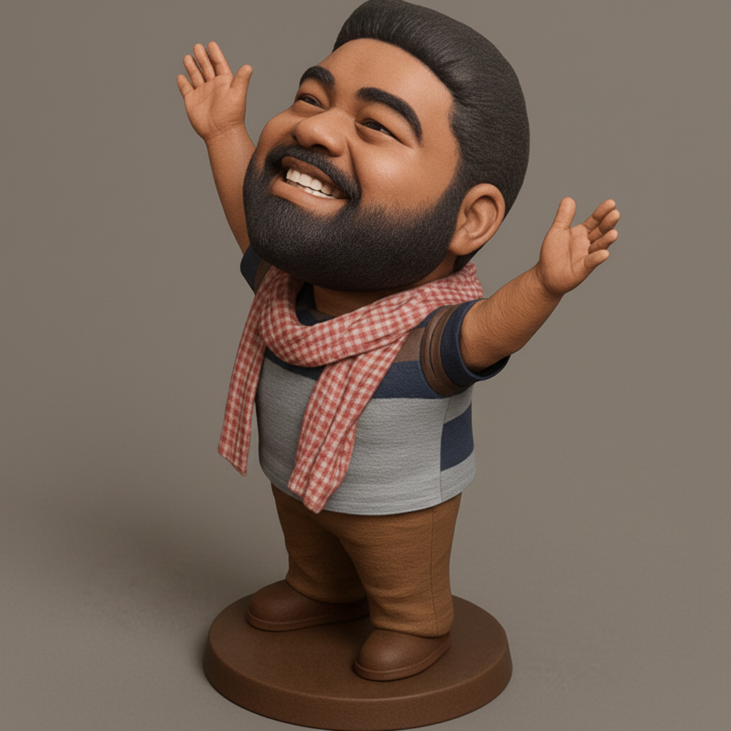 face to 3d model ai-3D portrait printing from photo_Embrace Joy: Cheerful Bearded Bobblehead Figurine