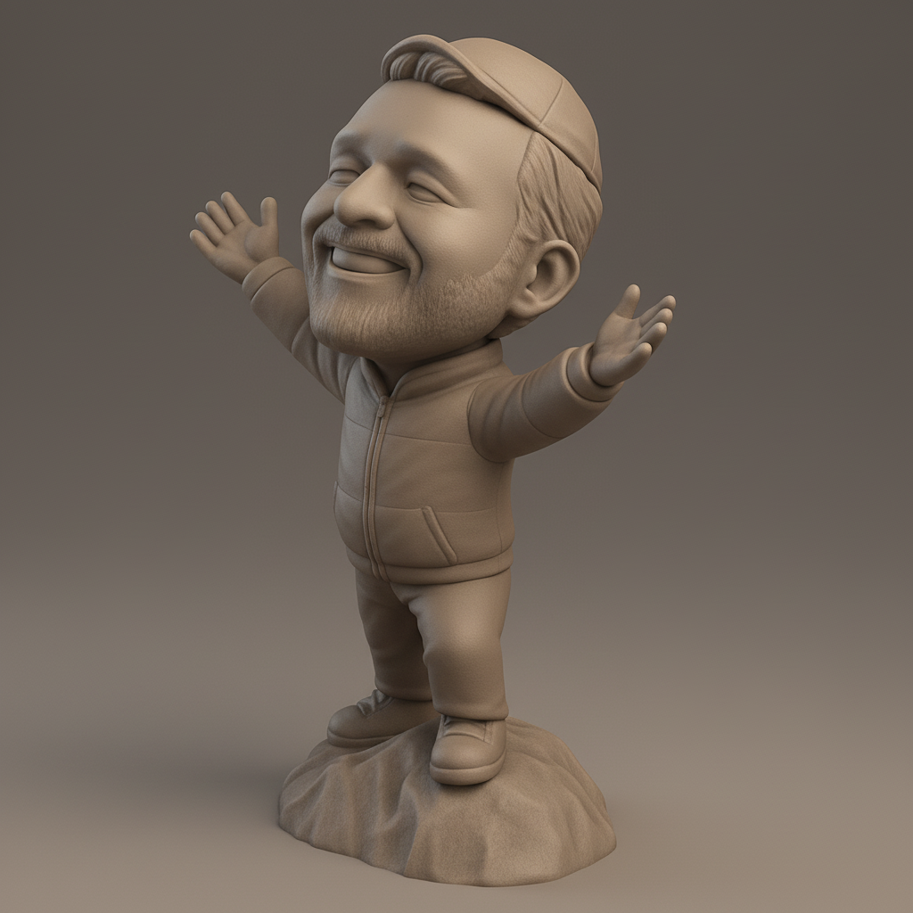 face anatomy 3d model-create 3d face model from photo_Uplifting Bobblehead: Triumph & Joy Statue
