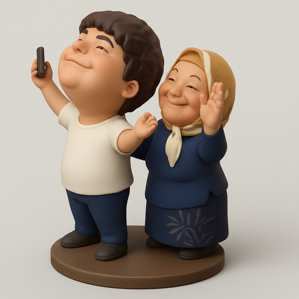 face anatomy 3d model-create 3d face model from photo_Joyful Family Selfie Figurine