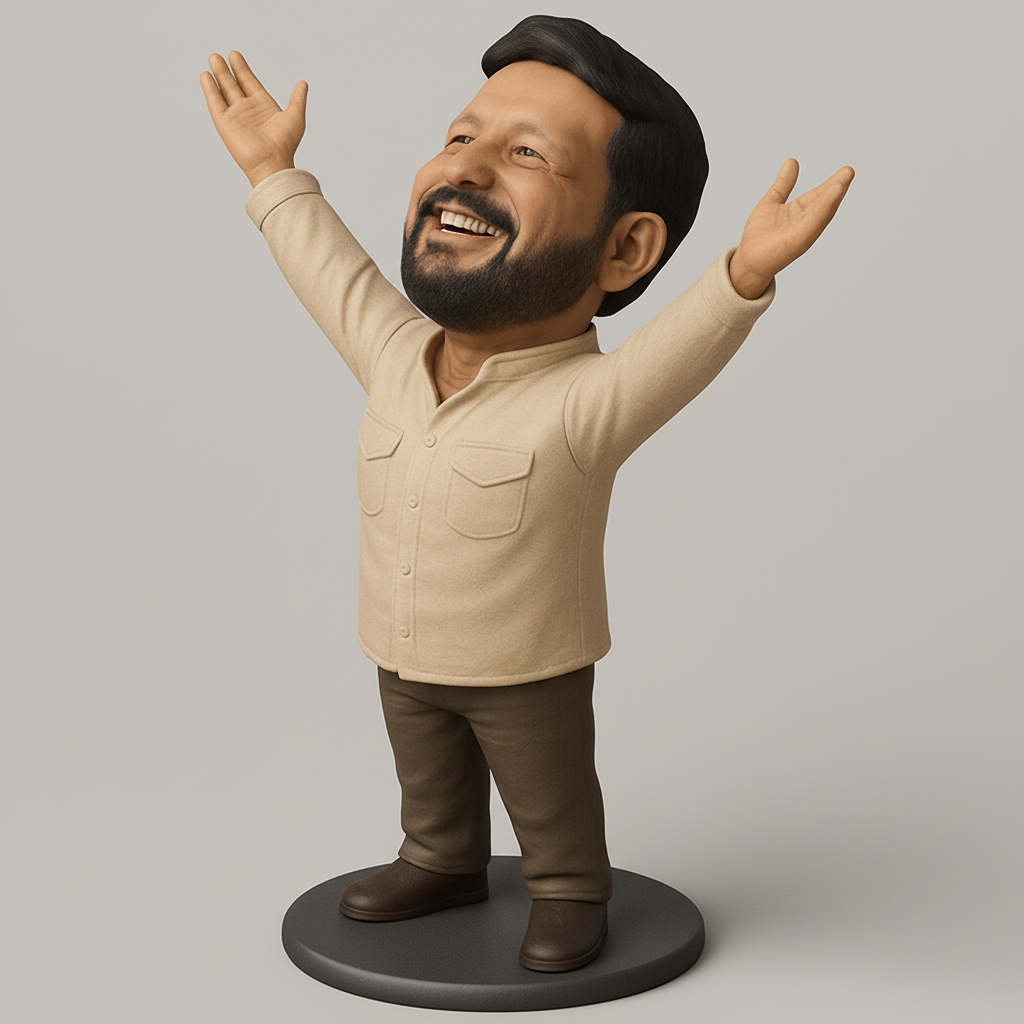 face to 3d model ai-3D portrait printing from photo_Smiling Man Bobblehead - Spread Happiness!