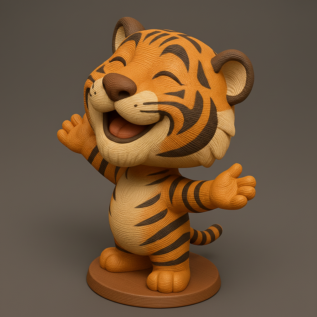 silhouette 3d printer maker-3d portrait printing_Cheerful Tiger Figurine for All Ages