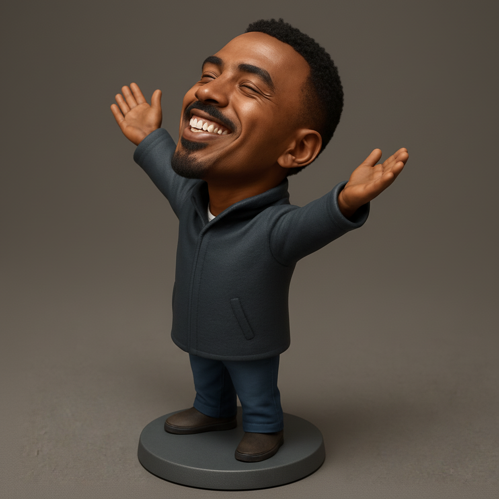 face to 3d model ai-3D portrait printing from photo_Radiate Joy: Open Arms Happy Man Desk Buddy