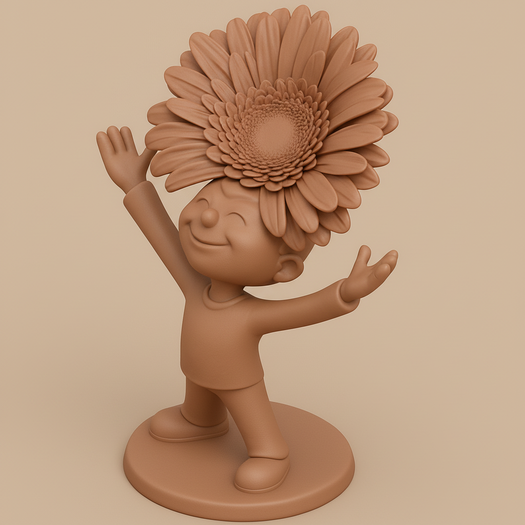 face to 3d model ai-3D portrait printing from photo_Happy Boy with Flower Hat: Whimsical Desk Decor