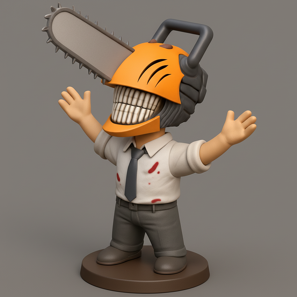 face to 3d model ai-3D portrait printing from photo_Chainsaw Man Denji - Blood-Splattered Chibi Figurine