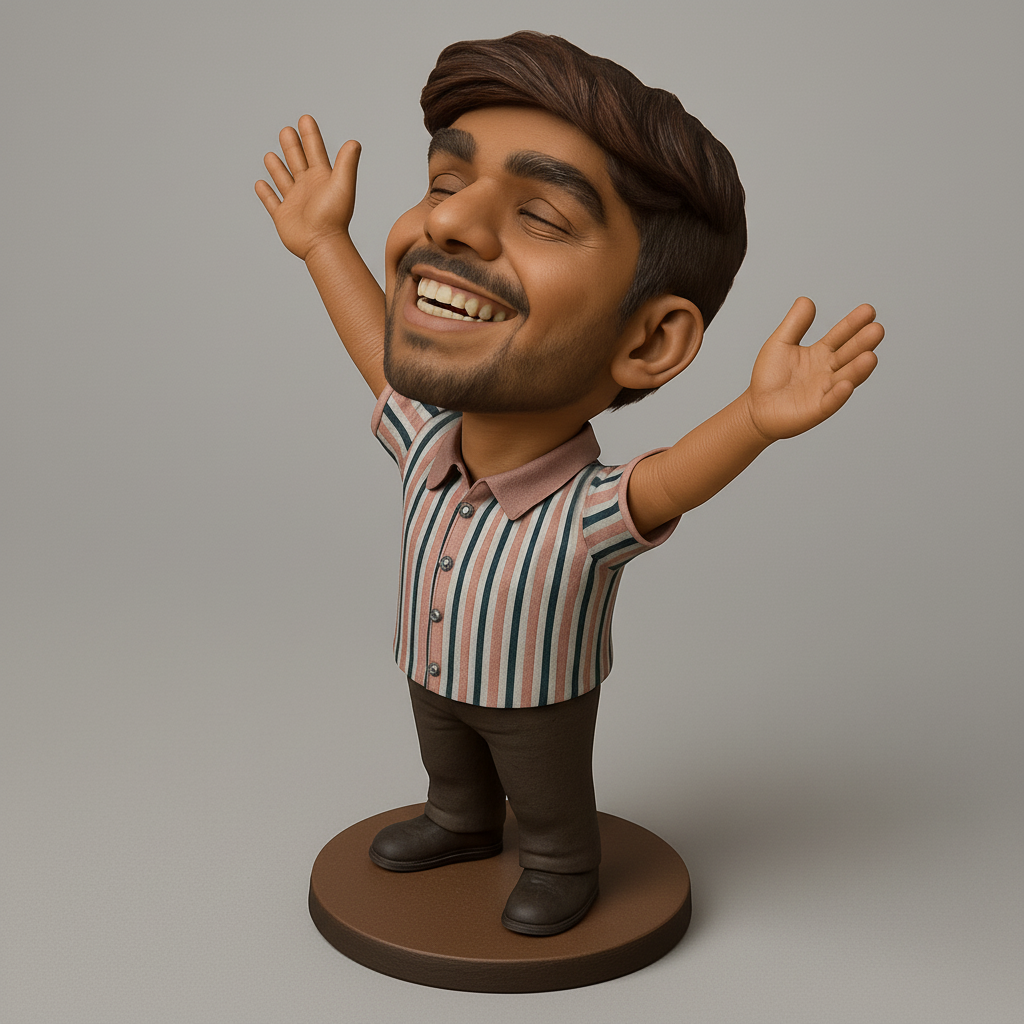 face to 3d model ai-3D portrait printing from photo_Joyful Bobblehead Man Statue - Spread Happiness!