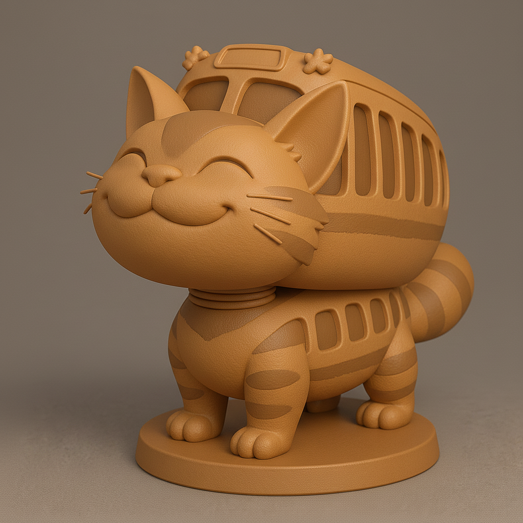 silhouette 3d printer maker-3d portrait printing_Charming Cat Bus Figurine
