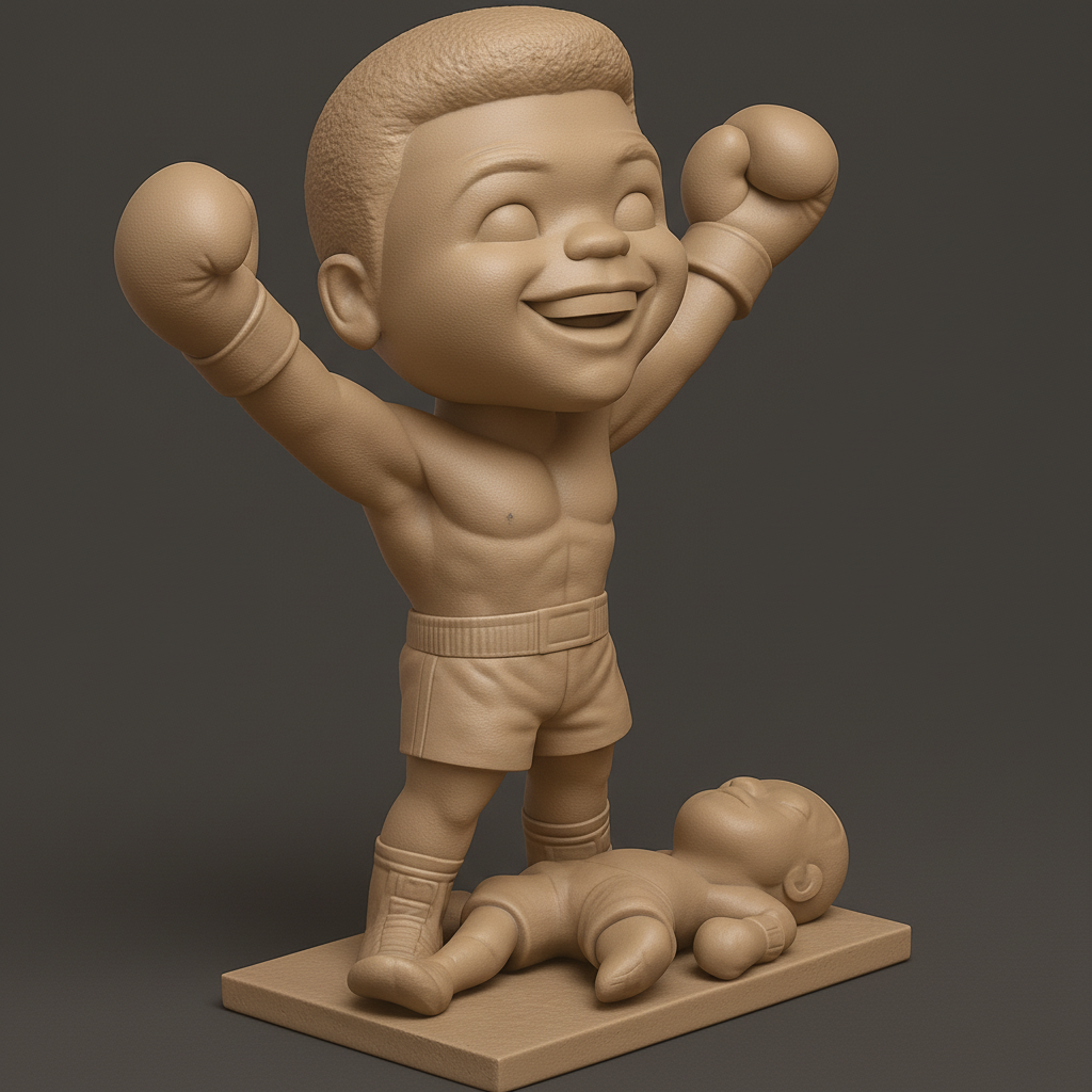 face to 3d model ai-3D portrait printing from photo_Chibi Boxer Victory Statue: Celebrate the Knockout!