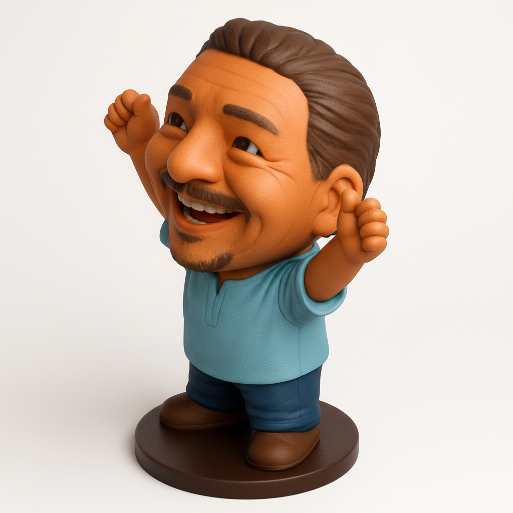 face to 3d model ai-3D portrait printing from photo_Chibi Man: Celebrate Success & Joyful Cheers!