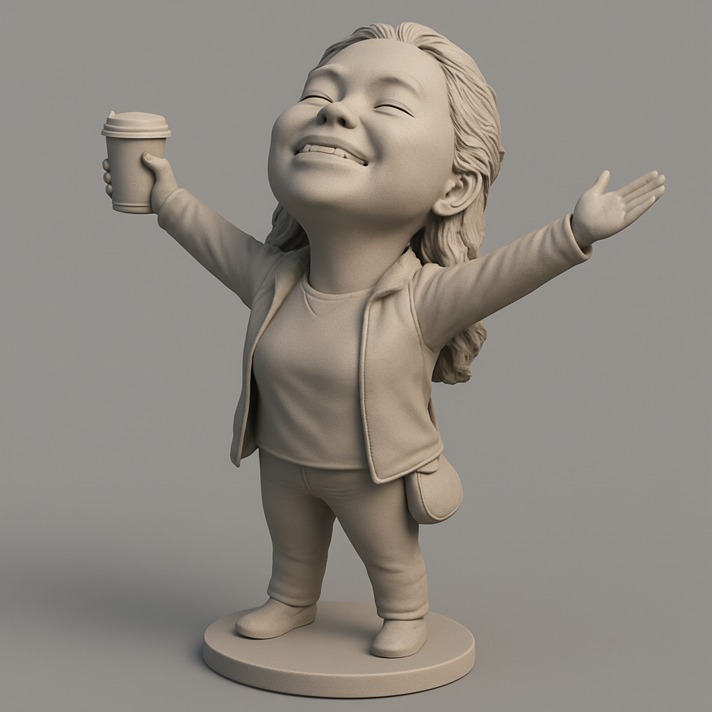 face anatomy 3d model-create 3d face model from photo_Joyful Figure with Coffee - Perfect for Display!