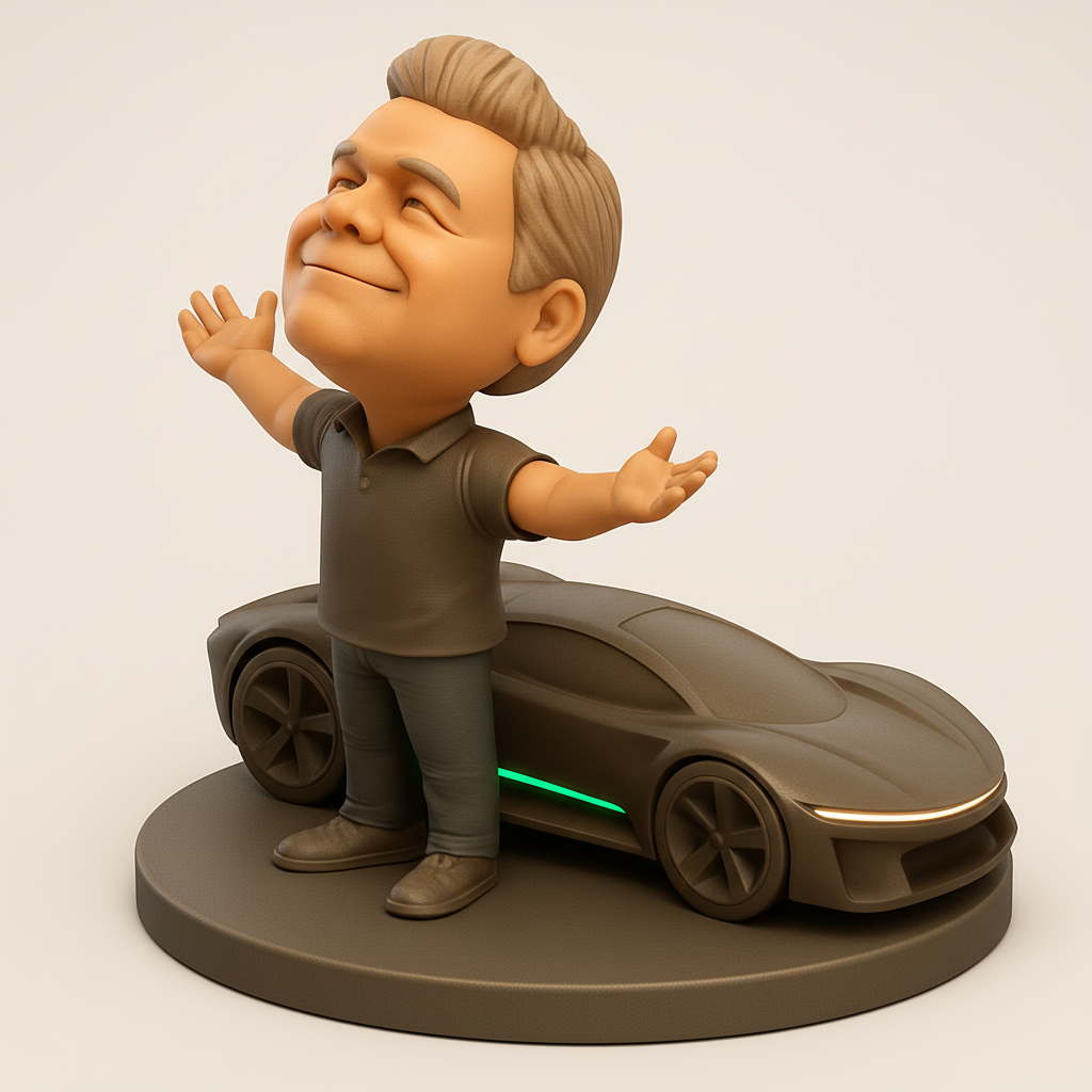 face anatomy 3d model-create 3d face model from photo_Celebrate Success: Joyful Man & Electric Car