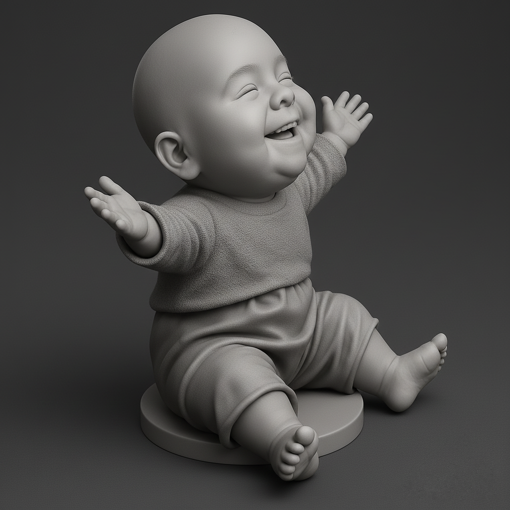 face anatomy 3d model-create 3d face model from photo_Happy Baby Statue: Pure Joy & Open Arms 3D Print