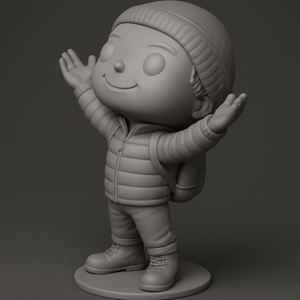 face anatomy 3d model-create 3d face model from photo_Cheerful Winter Kid Figurine: Embrace the Adventure!
