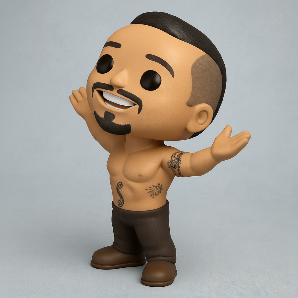 face anatomy 3d model-create 3d face model from photo_Chibi Tattooed Man Figurine: Welcoming Pose