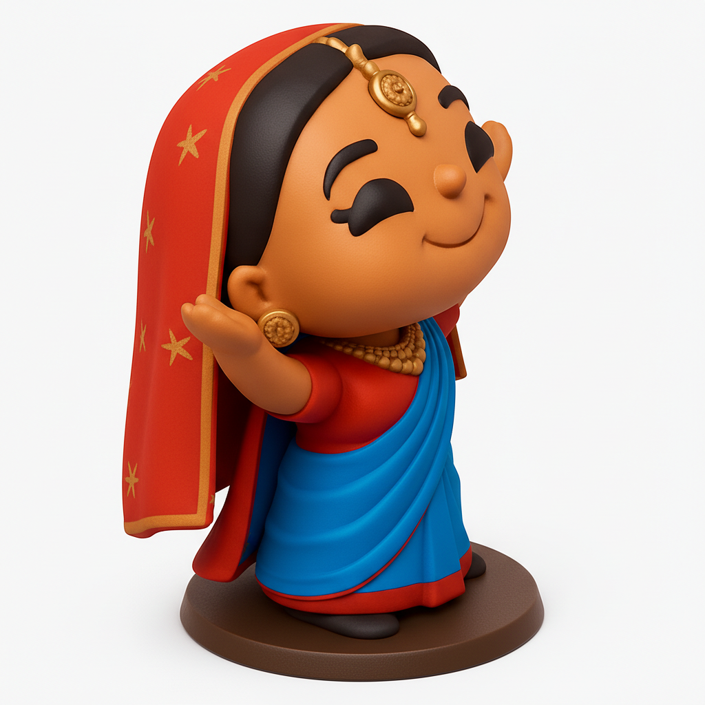 face to 3d model ai-3D portrait printing from photo_Joyful Saree Doll: Cultural Celebration 3D Print