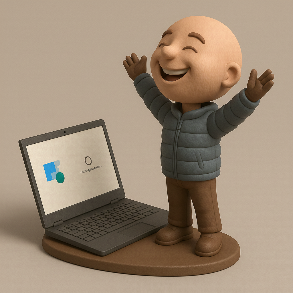 face anatomy 3d model-create 3d face model from photo_Joyful Character with Laptop