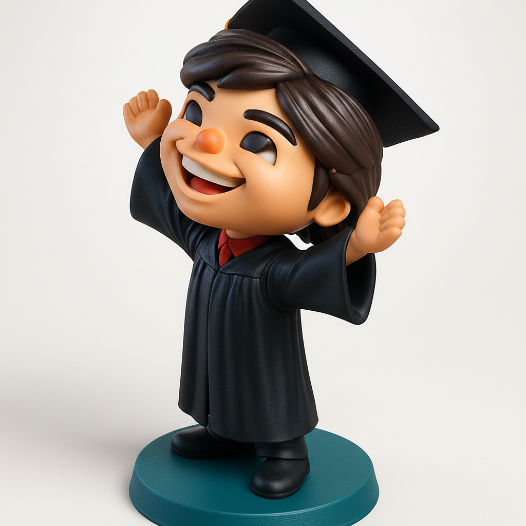 face to 3d model ai-3D portrait printing from photo_Celebrate Success: Happy Graduate Figurine!