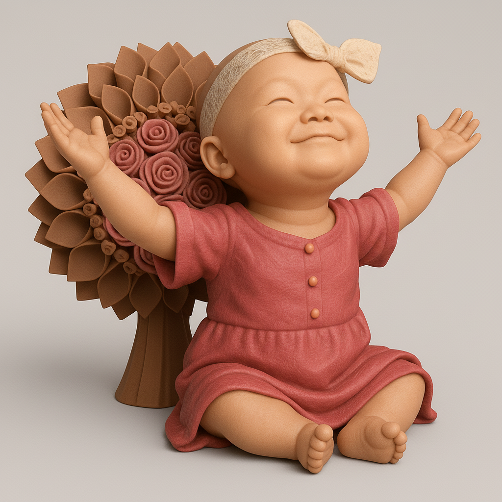 face anatomy 3d model-create 3d face model from photo_Adorable Cheerful Baby Figurine with Flowers