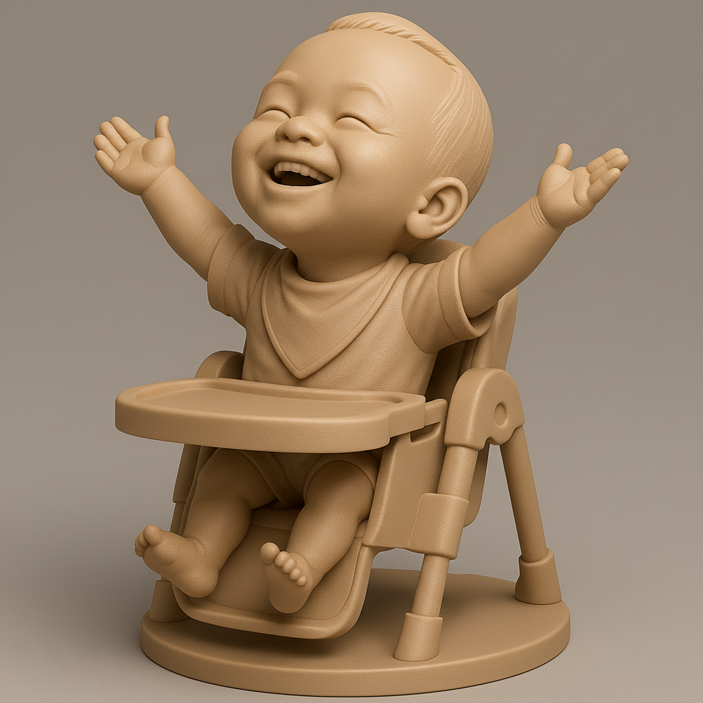 silhouette 3d printer maker-3d portrait printing_Joyful Baby in High Chair