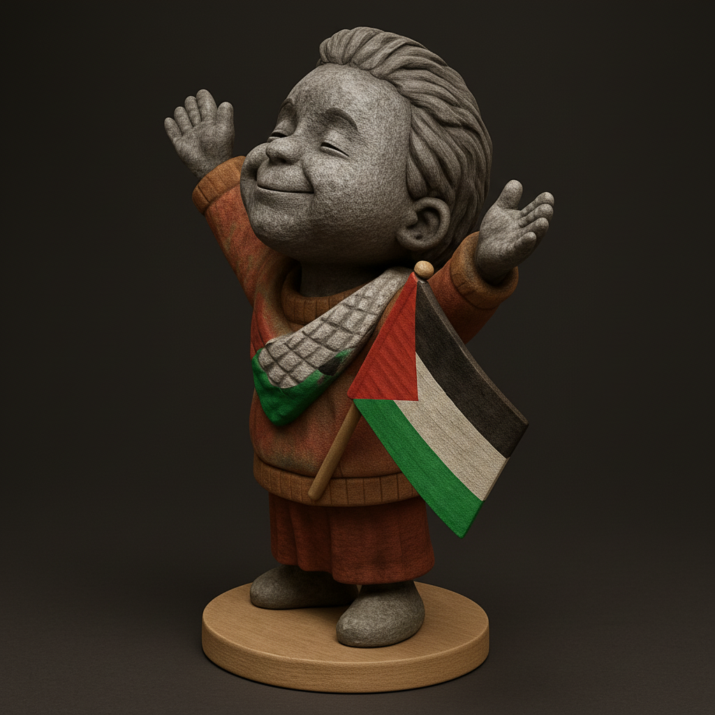 face anatomy 3d model-create 3d face model from photo_Hopeful Palestinian Child Statue with Flag