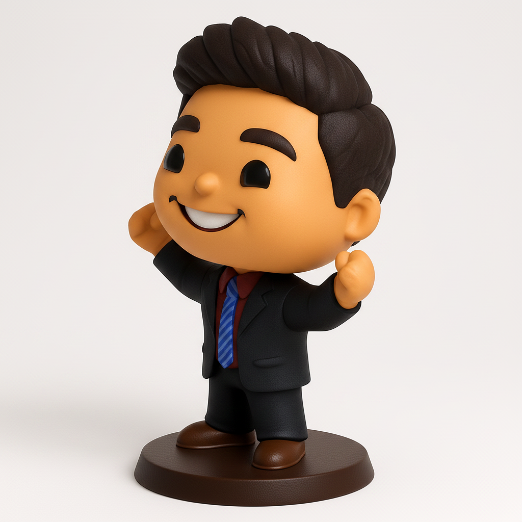 face to 3d model ai-3D portrait printing from photo_Smiling Bizman Bobblehead: Your Success Symbol